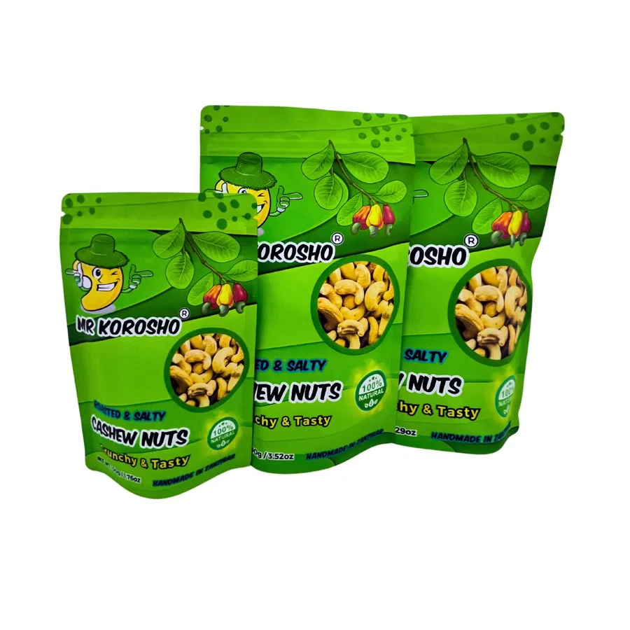 Mr Korosho Roasted and Salty cashew nuts in 50g, 100g, 150g and 250g pouches